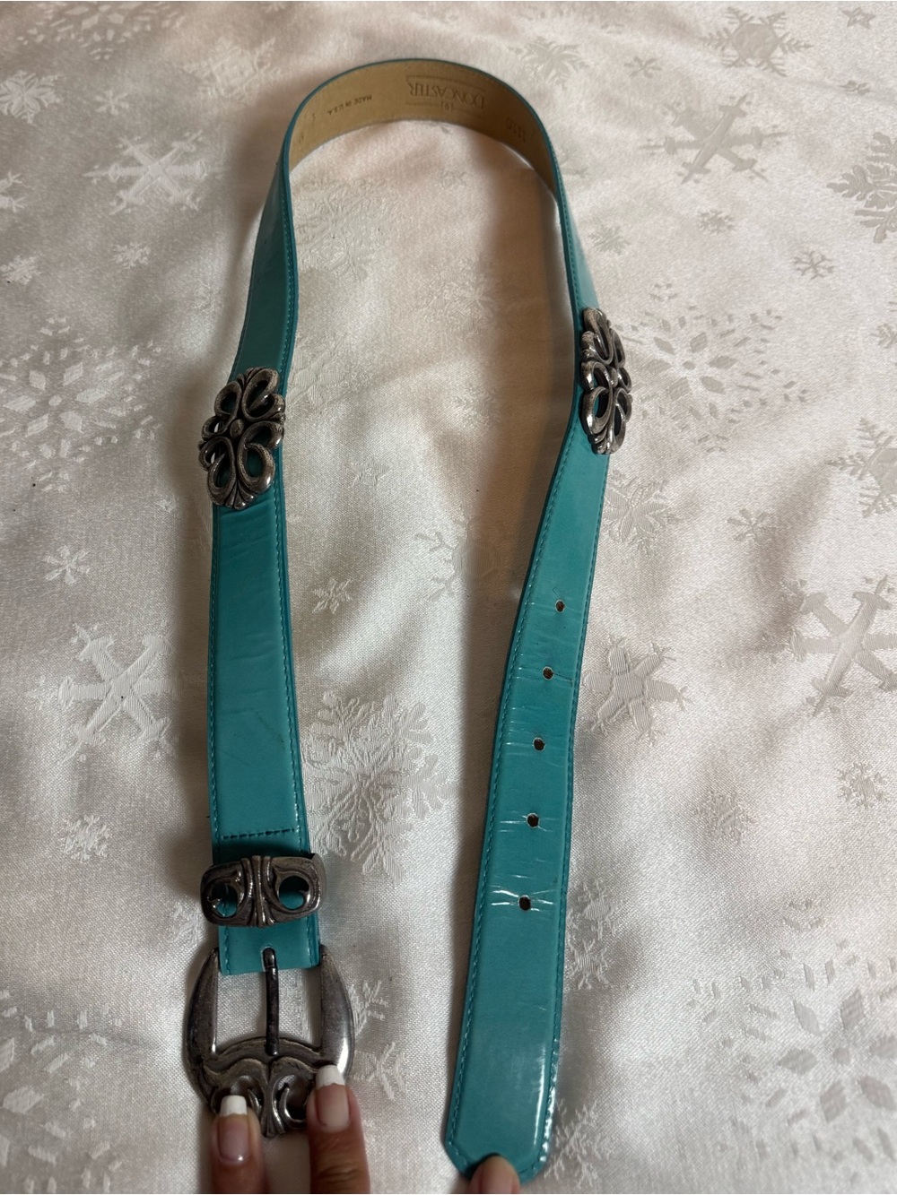 Vintage Doncaster Turquoise Leather Belt M Silver Concho Buckle USA Western
